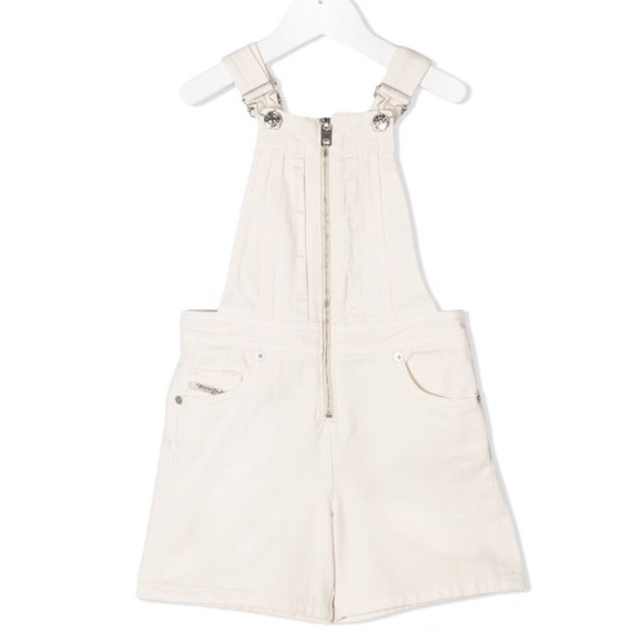 DIESEL Patch Logo Zip Dungaree Overall Shorts in Off-White kids 4 Toddler - Picture 8 of 9